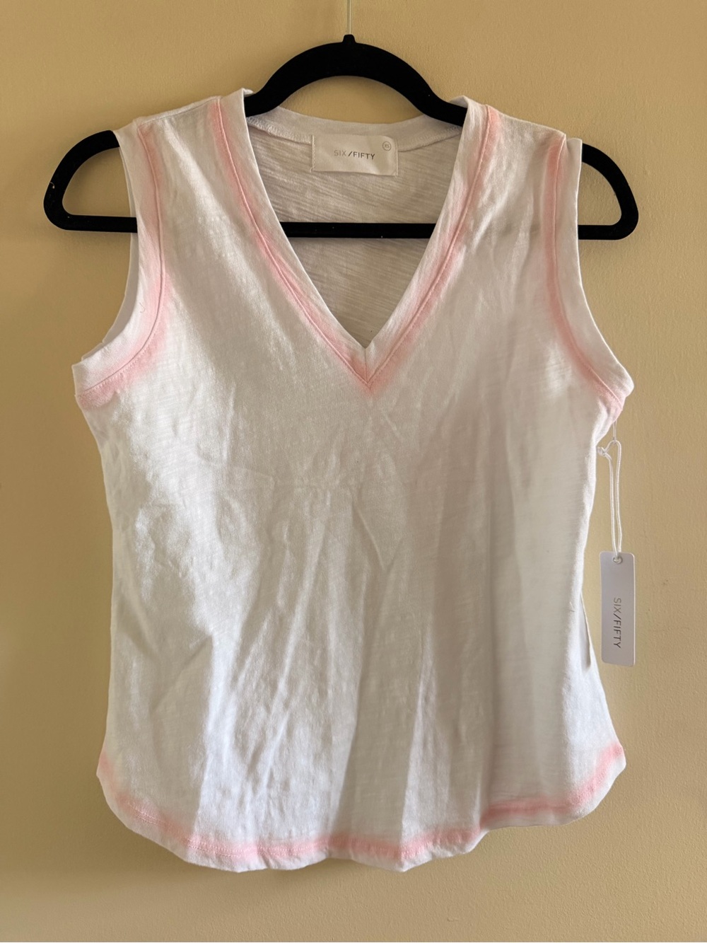 New! Six Fifty White V-Neck Tank with Pink Trim